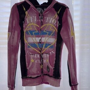Affliction Pink and Black Graphic Hoodie women’s small